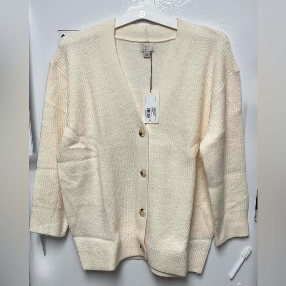 A New Day Women's Cream Button-Up Sweater